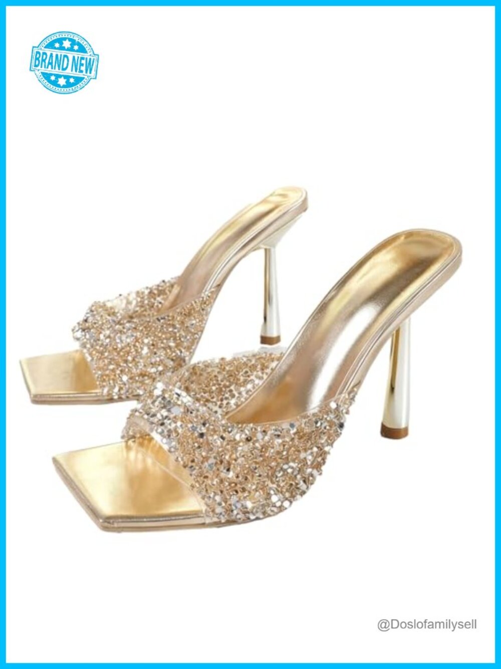 Square Open Toe Rhinestone Stiletto Mule Sandals Slip On Heels Wedding Party